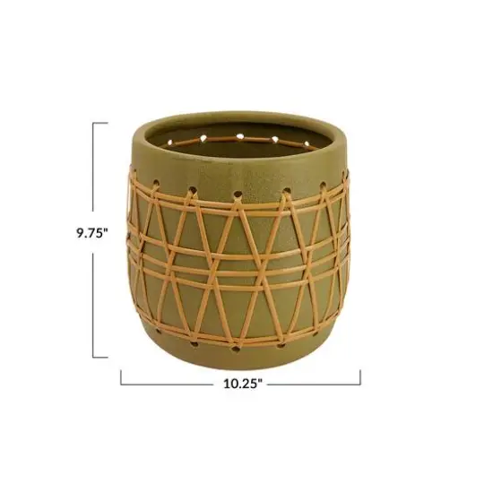 Hello Honey&reg; 10.5" Green Stoneware Planter with Woven Design {7}