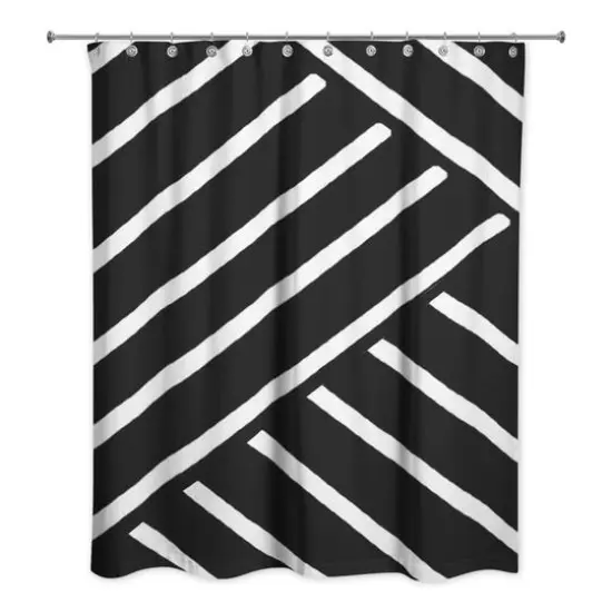 Herringbone Shower Curtain Black {3}