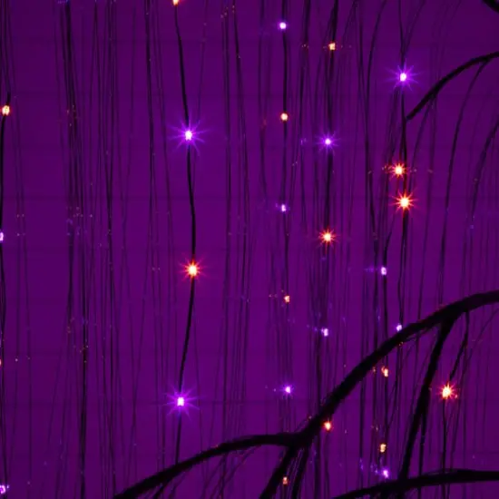 7ft. Pre-Lit Artificial Halloween Black Willow Tree with 600 Purple and Orange Dual Color LED Lights {5}