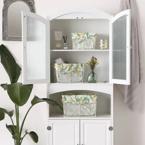 DII&reg; Antique White Chicken Wire Baskets with Lemon Print Liners Set {5}