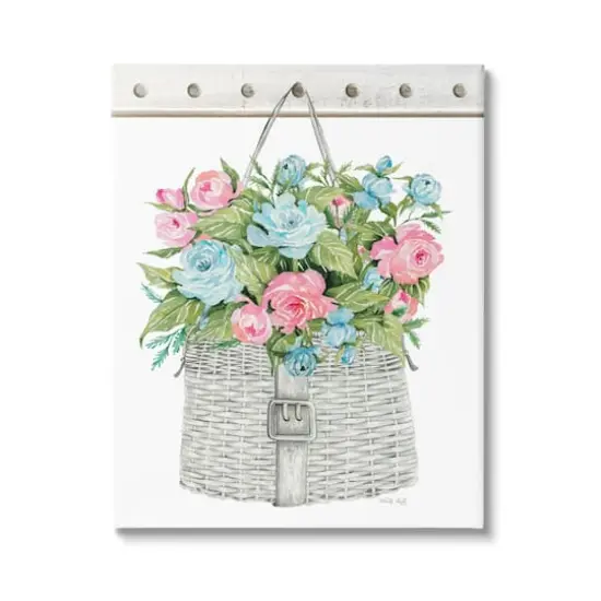 Stupell Industries Blue And Pink Blooming Roses Spring Plant Basket Canvas Wall Art {1}