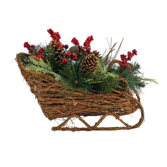 18" Sleigh Pinecones & Berries Artificial Christmas Arrangement {4}