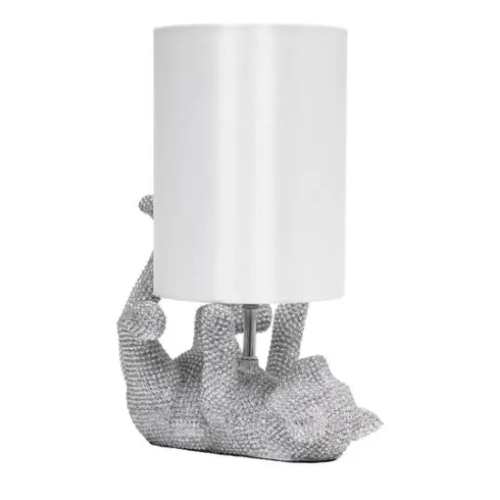 Lalia Home 12.6" Silver Diamond Studded Cat Table Lamp with Faux Silk Shade {16}