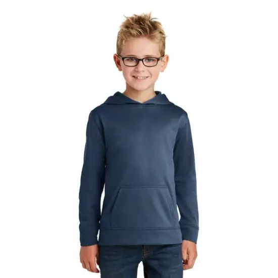 Port & Company&reg; Youth Performance Fleece Pullover Hooded Sweatshirt Deep Navy {4}