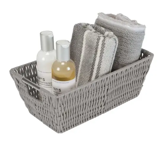 Simplify Small Gray Shelf Storage Rattan Tote Basket {5}