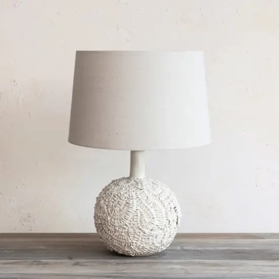 Hello Honey&reg; 23" Cream Handmade Textured Stoneware Table Lamp with Fabric Shade {3}