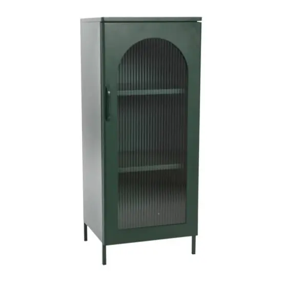 Hello Honey&reg; 40" Solstice Narrow Metal Accent Cabinet with Adjustable Storage Shelves and Arched Glass Door Dark Green {1}