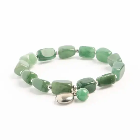 John Bead Aventurine Green Natural Stone Bracelet with Silver Charm {4}