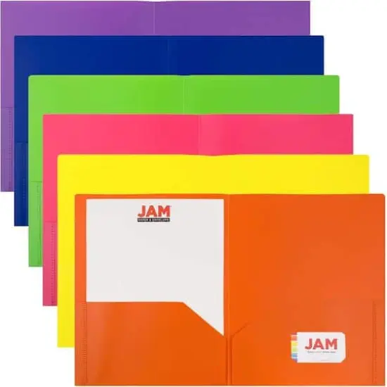 JAM Paper 9.5" x 11.5" Assorted Plastic 2 Pocket POP Folders, 6ct. {3}