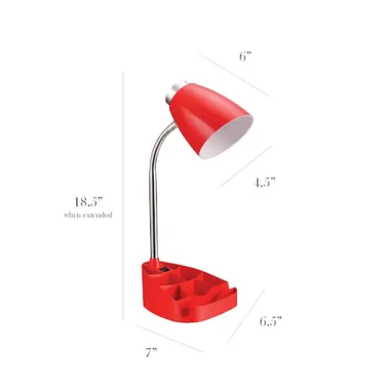 LimeLights 18.5" Gooseneck Organizer Desk Lamp with Tablet Stand Red {4}