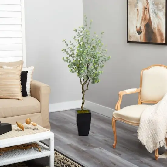 5.5ft. Eucalyptus Artificial Tree in Black Metal Planter {5}