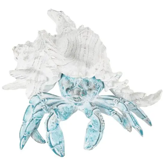 9" Polystone Crab Textured Decorative Sculpture with White Shell Blue {1}