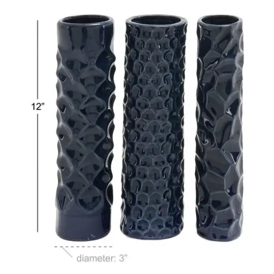 12" Dark Blue Stoneware Contemporary Vase Set {7}