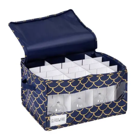 Honey Can Do Golden Scallop Print Stemware Storage Box Set {6}