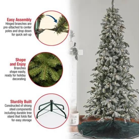 7.5ft. Pre-Lit Snowy Vintin Fir Tree, LED Lights {7}