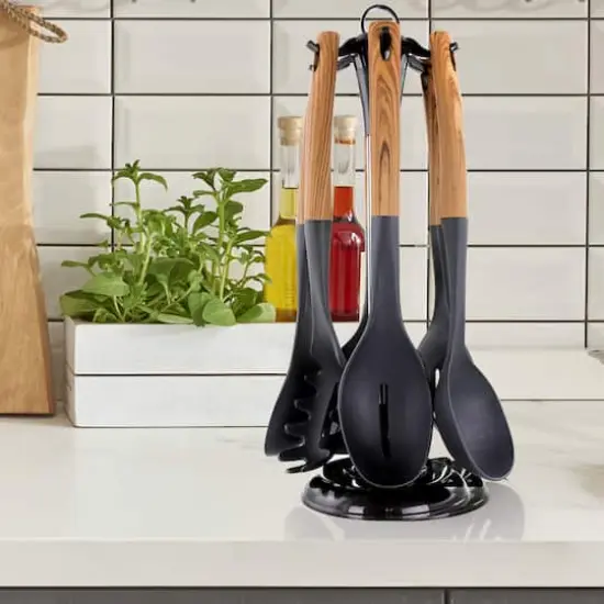 MegaChef Black Nylon & Wood Cooking Utensils Set, 7ct. {8}