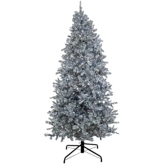 10ft. Pre-Lit Matte Silver Metallic Evergreen Artificial Christmas Tree {1}