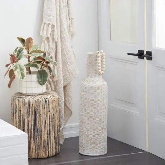 White Bamboo Tall Woven Floor Vase 9" x 9" x 30" {7}
