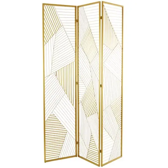 Gold Metal Hinged Foldable Partition 3 Panel Geometric Room Divider Screen 43" x 2" x 67" {1}