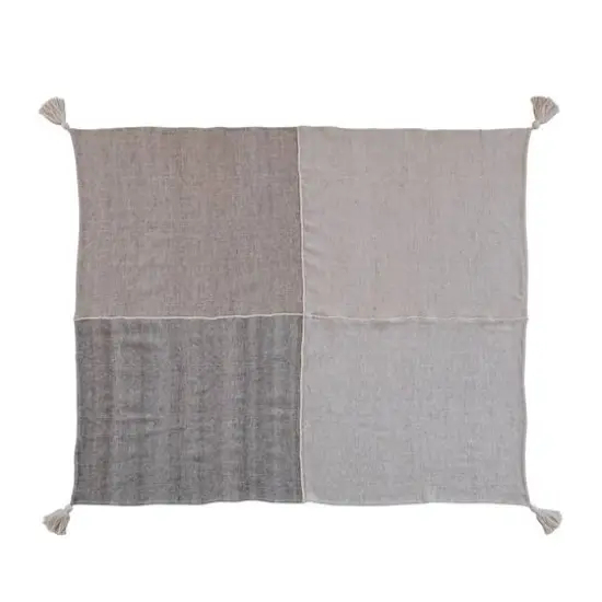 Hello Honey® Natural & Gray Patchwork Throw Blanket with Tassels {3}