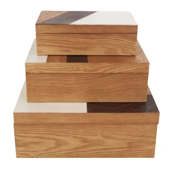 Brown & Cream Wooden Geometric Box Set {4}