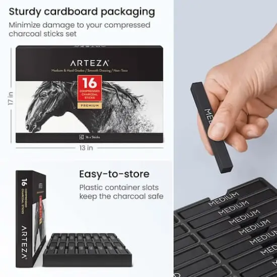 Arteza&reg; Medium & Hard Grade Compressed Charcoal Set {3}
