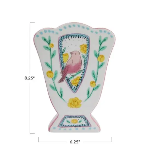 Hello Honey&reg; 8.5" Ceramic Fan Shaped Vase with Painted Bird Design {6}