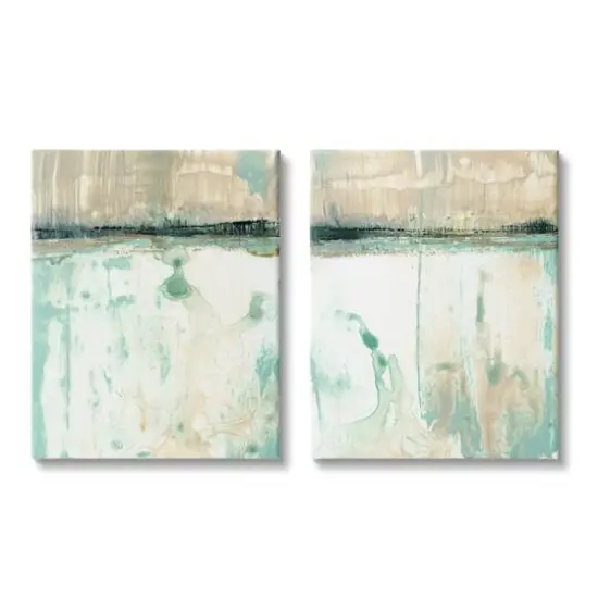 Stupell Industries Abstract Lake Landscape Organic Blue & Green Design Canvas Wall Art Set {1}