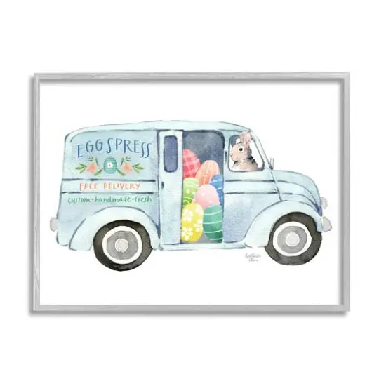 Stupell Industries Patterned Easter Eggs Truck Holiday Bunny Painting Framed Giclee Art Gray {1}