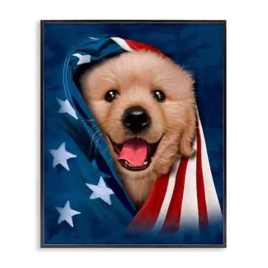 Stupell Industries Puppy & American Flag Framed Giclee Art Black {1}
