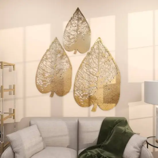 Laser-Cut Gold Metal Leaf Wall D&eacute;cor Set {8}