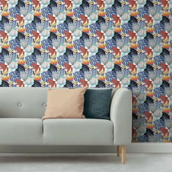 RoomMates Retro Tropical Leaves Peel & Stick Wallpaper Blue and Yellow {6}