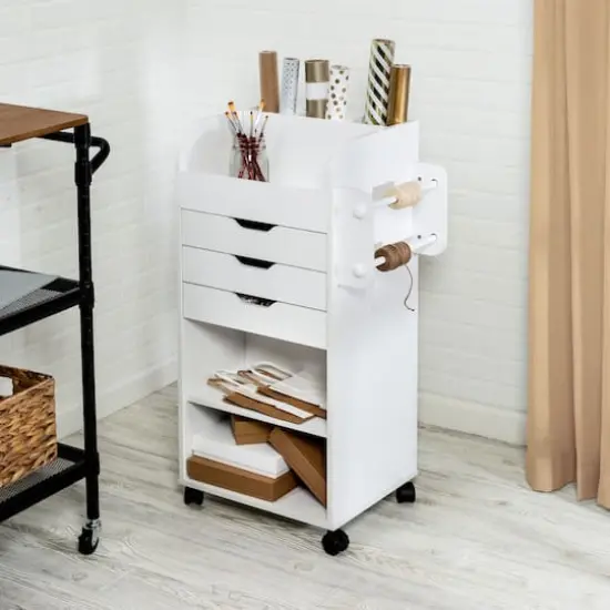 Honey Can Do 3-Drawer White Rolling Craft Cart with Drawers & Slotted Compartments {1}