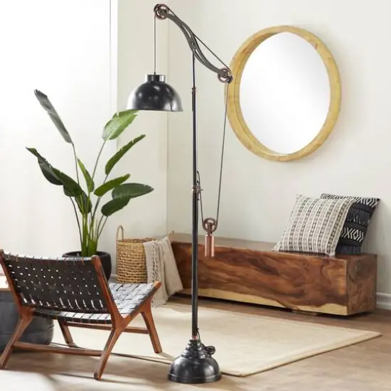 79" Black Metal Industrial Floor Lamp {10}