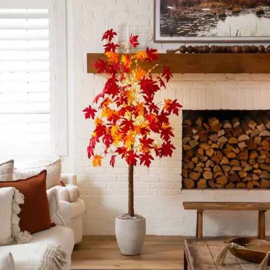 6ft. Pre-Lit Autumn Weeping Maple Artificial Fall Tree with 300 Warm White LED Lights {9}