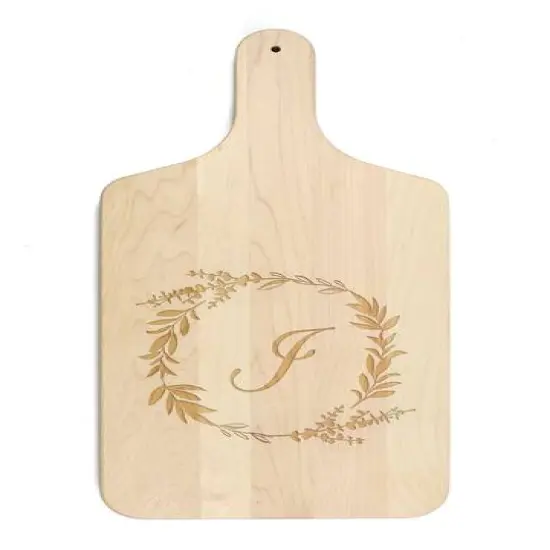 Floral Wreath Monogram Maple Paddle Cutting Board I {1}
