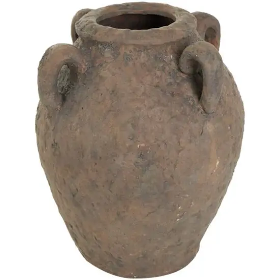 12" Dark Brown Ceramic Handmade Textured Vase with 4 Handles {8}