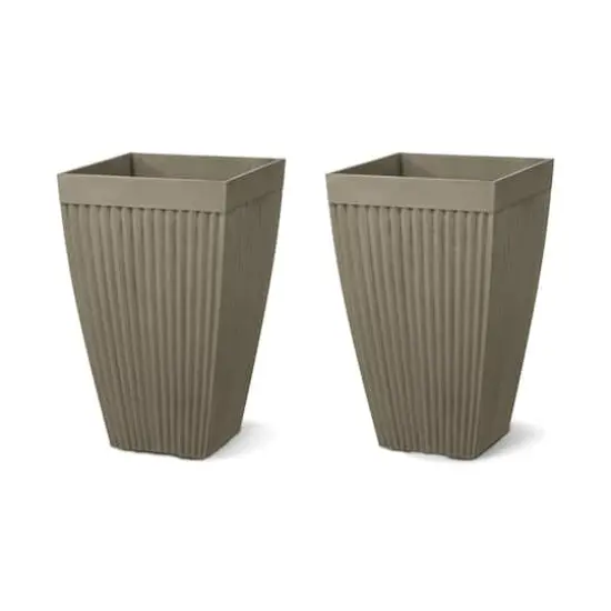 Glitzhome® 23" Eco-Friendly Oversized Faux Concrete Square Fluted Pot Planters, 2ct. Brown {1}