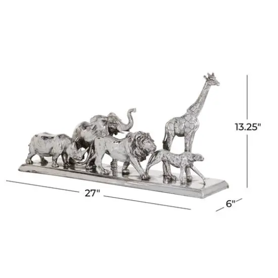 13" Silver Polystone Safari Animal Sculpture {8}