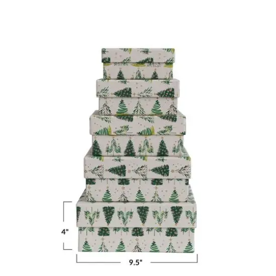 Hello Honey® Printed Recycled Paper Gift Box Set with Tree Pattern & Gold Metallic Ink {6}