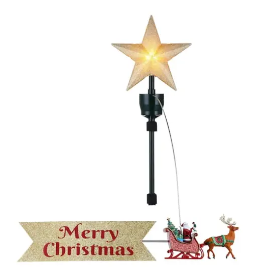 90th Anniversary Collection Animated Santa's Sleigh Tree Topper with Banner {5}