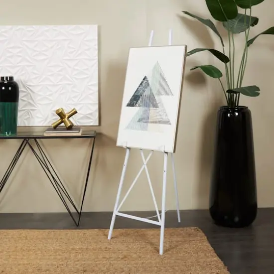 64" White Metal Adjustable Minimalist Floor Easel with Chain Support {8}
