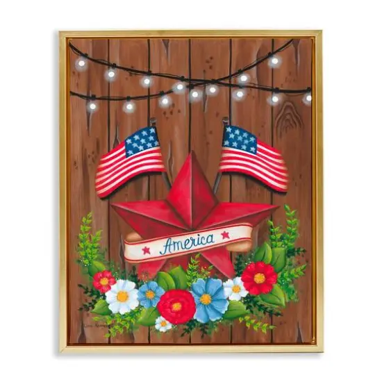 Stupell Industries Americana Country Garland Floater Framed Art Gold {1}