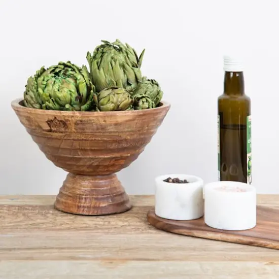 Hello Honey&reg; 9.75" Ridged Mango Wood Footed Bowl Light Brown {3}