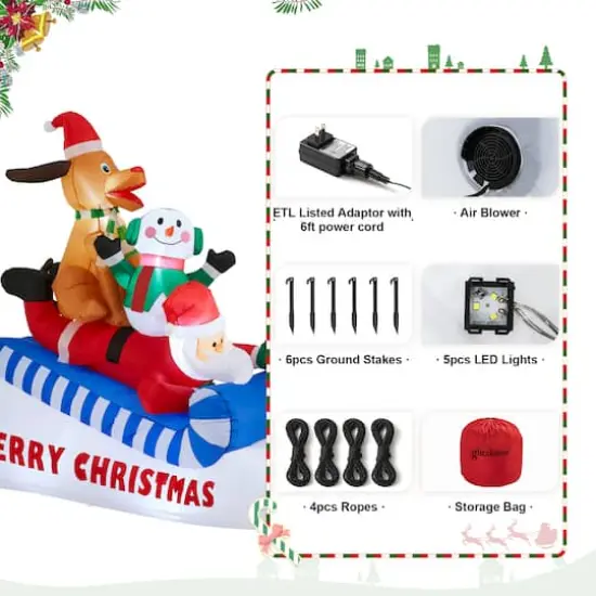 Glitzhome&reg; 6FT Lighted Inflatable Skiing Santa, Snowman & Dog {7}