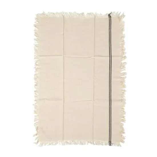 Hello Honey&reg; Natural & Black Stripes Woven Cotton Tea Towels with Fringe Set {8}