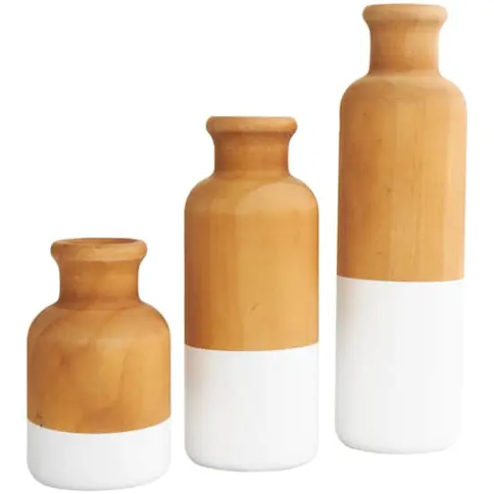 Brown Wood Colorblock Vase with White Bases Set {4}