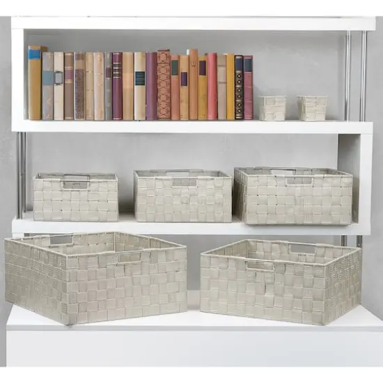 Sorbus 7-Piece Stackable Tote Basket Set with Handles Beige {5}