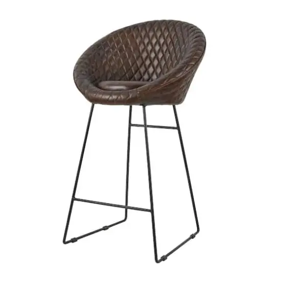 41.5" Leather Round Diamond Tufted Bar Stool with High Back Dark Brown {1}