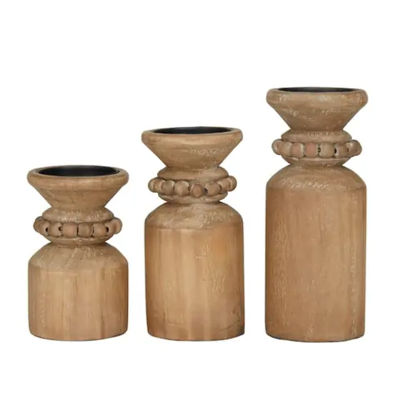 Brown Wood Traditional Candle Holder Set {6}
